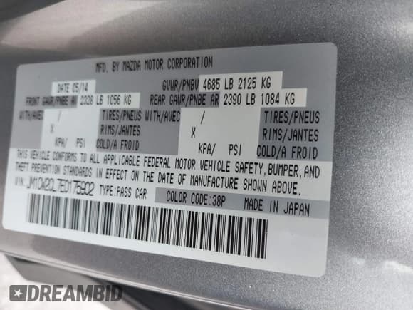 ✅ 2014 Mazda 5 Touring • VIN: JM1CW2CL7E0175902 • Lot: 43287647. Listed on IAAI with 98,037 mi. Free auction sales archive from the USA and detailed vehicle history report at DreamBid. Image 9.