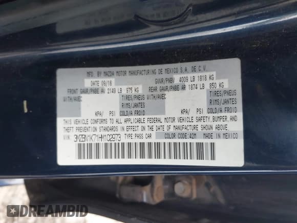 ✅ 2017 Mazda 3 Sport • VIN: 3MZBN1K71HM102973 • Лот: 42425126. Опубликован ранее на IAAI с пробегом 162 573 миль. Бесплатный доступ к архиву аукционных продаж из США и подробный отчёт об истории автомобиля на DreamBid. Изображение 9.