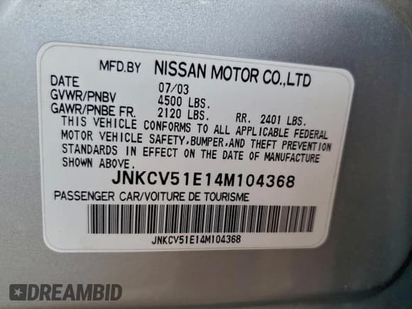 ✅ 2004 Infiniti G35 w/Leather • VIN: JNKCV51E14M104368 • Lot: 96125815. Listed on Copart with 180,221 mi. Free auction sales archive from the USA and detailed vehicle history report at DreamBid. Image 12.