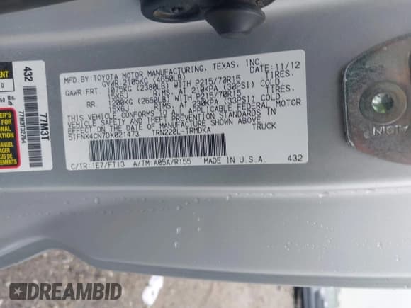 ✅ 2013 Toyota Tacoma • VIN: 5TFNX4CN7DX021473 • Lot: 42183007. Wystawiony na IAAI z przebiegiem 71 095 mil. Bezpłatny archiwum sprzedaży aukcyjnych z USA i szczegółowy raport historii pojazdu na DreamBid. Zdjęcie 9.