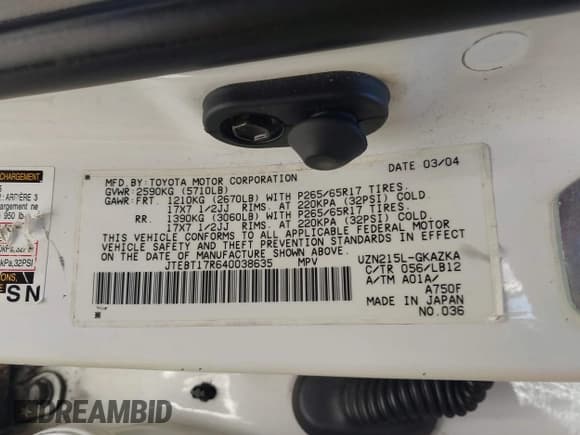 ✅ 2004 Toyota 4Runner Limited • VIN: JTEBT17R640038635 • Lot: 43234153. Listed on IAAI with 203,266 mi. Free auction sales archive from the USA and detailed vehicle history report at DreamBid. Image 9.