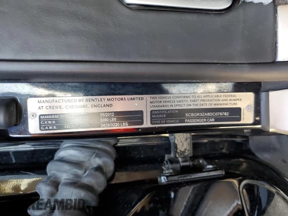 ✅ 2013 Bentley Continental GT • VIN: SCBGR3ZA8DC079782 • Lot: 77968004. Listed on Copart with 52,913 mi. Free auction sales archive from the USA and detailed vehicle history report at DreamBid. Image 13.