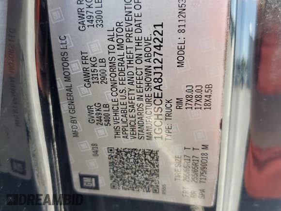 ✅ 2018 Chevrolet Colorado 2WD LT • VIN: 1GCHSCEA8J1274221 • Lot: 61408645. Listed on Copart with 72,390 mi. Free auction sales archive from the USA and detailed vehicle history report at DreamBid. Image 12.