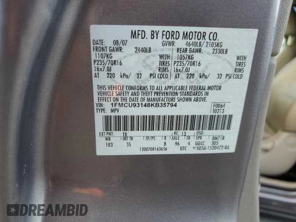 ✅ 2008 Ford Escape XLT • VIN: 1FMCU93148KB35794 • Lot: 91590575. Wystawiony na Copart z przebiegiem 163 888 mil. Bezpłatny archiwum sprzedaży aukcyjnych z USA i szczegółowy raport historii pojazdu na DreamBid. Zdjęcie 12.