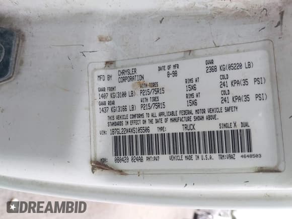 ✅ 1999 Dodge Dakota SLT • VIN: 1B7GL22X4XS105506 • Lot: 41445688. Wystawiony na IAAI z przebiegiem 192 870 mil. Bezpłatny archiwum sprzedaży aukcyjnych z USA i szczegółowy raport historii pojazdu na DreamBid. Zdjęcie 9.