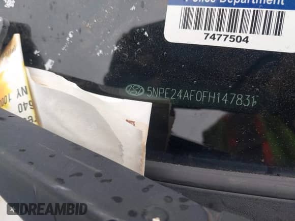 2015 Hyundai Sonata SE with VIN 5NPE24AF0FH147831, listed as a IAAI auction lot 43200446 with Not provided miles and . Bid and sale history available at DreamBid. Image 11.