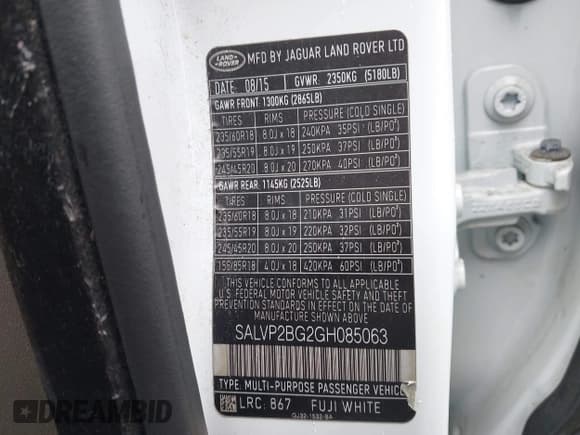 ✅ 2016 Land Rover Range Rover Evoque SE • VIN: SALVP2BG2GH085063 • Lot: 42337615. Listed on IAAI with 99,391 mi. Free auction sales archive from the USA and detailed vehicle history report at DreamBid. Image 9.