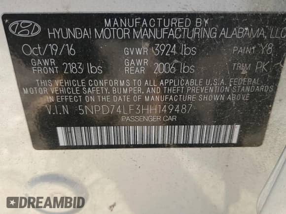 2017 Hyundai Elantra SE z VIN 5NPD74LF3HH149487, wystawiony jako Copart lot #91120955 z przebiegiem 100 166 mil mil oraz Czysty tytuł • Clean title. Historia ofert i sprzedaży dostępna na DreamBid. Obrazek 12.