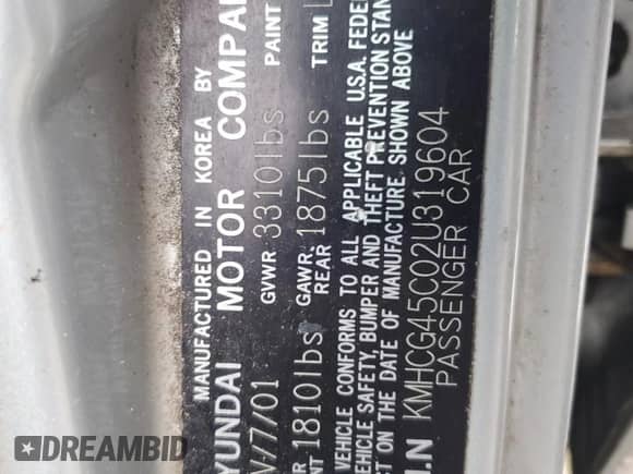 2002 Hyundai Accent GL z VIN KMHCG45C02U319604, wystawiony jako Copart lot #47602165 z przebiegiem 177 913 mil mil oraz Czysty tytuł • Clean title. Historia ofert i sprzedaży dostępna na DreamBid. Obrazek 12.