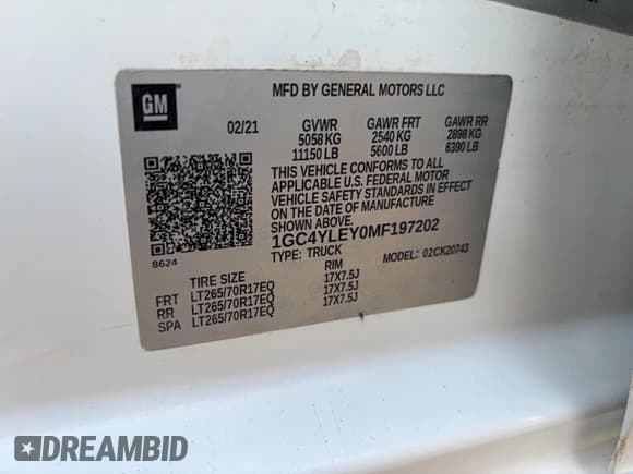 ✅ 2021 Chevrolet Silverado 2500HD Work Truck • VIN: 1GC4YLEY0MF197202 • Lot: 91739225. Wystawiony na Copart z przebiegiem 179 087 mil. Bezpłatny archiwum sprzedaży aukcyjnych z USA i szczegółowy raport historii pojazdu na DreamBid. Zdjęcie 10.