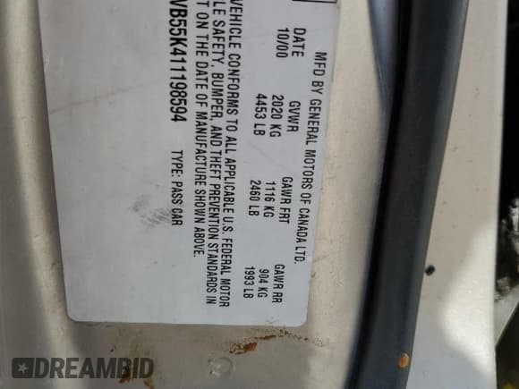 ✅ 2001 Buick Regal LS • VIN: 2G4WB55K411198594 • Lot: 71847884. Listed on Copart with 207,479 mi. Free auction sales archive from the USA and detailed vehicle history report at DreamBid. Image 12.