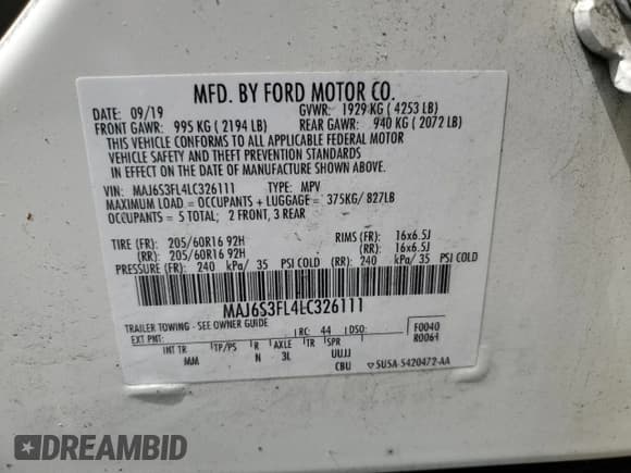 ✅ 2020 Ford EcoSport S • VIN: MAJ6S3FL4LC326111 • Lot: 71359365. Wystawiony na Copart z przebiegiem 44 961 mil. Bezpłatny archiwum sprzedaży aukcyjnych z USA i szczegółowy raport historii pojazdu na DreamBid. Zdjęcie 13.