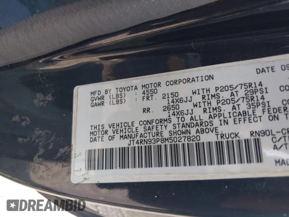 ✅ 1991 Toyota Pickup DLX • VIN: JT4RN93P8M5027820 • Лот: 42811773. Опубликован ранее на IAAI с пробегом 150 027 миль. Бесплатный доступ к архиву аукционных продаж из США и подробный отчёт об истории автомобиля на DreamBid. Изображение 9.