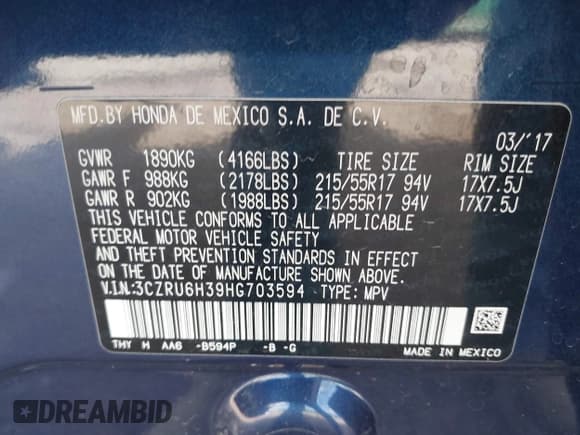 ✅ 2017 Honda HR-V LX • VIN: 3CZRU6H39HG703594 • Lot: 43479671. Wystawiony na IAAI z przebiegiem 103 670 mil. Bezpłatny archiwum sprzedaży aukcyjnych z USA i szczegółowy raport historii pojazdu na DreamBid. Zdjęcie 9.