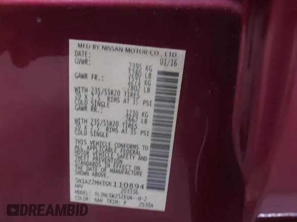✅ 2016 Nissan Murano SL • VIN: 5N1AZ2MH3GN110894 • Лот: 42192365. Опубликован ранее на IAAI с пробегом 61 746 миль. Бесплатный доступ к архиву аукционных продаж из США и подробный отчёт об истории автомобиля на DreamBid. Изображение 9.