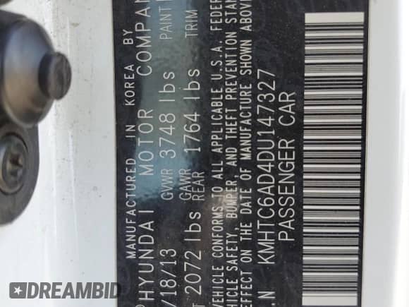 2013 Hyundai Veloster w/Black Int с VIN KMHTC6AD4DU147327, выставлен на аукционе Copart как лот 70406034 с пробегом 121 381 миль миль и Списание • Salvage title. История ставок и продаж доступна на DreamBid. Изображение 14.