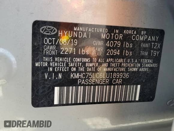 2020 Hyundai Ioniq SE с VIN KMHC75LC6LU189936, выставлен на аукционе Copart как лот 60158124 с пробегом 13 889 миль миль и Списание • Salvage title. История ставок и продаж доступна на DreamBid. Изображение 12.