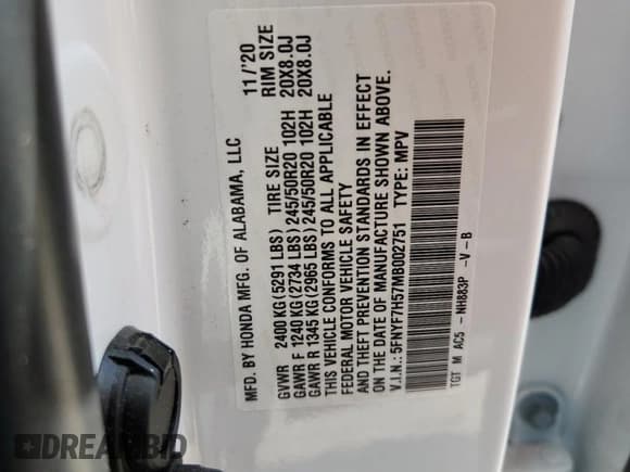 ✅ 2021 Honda Passport EX-L • VIN: 5FNYF7H57MB002751 • Lot: 69928005. Listed on Copart with 47,448 mi. Free auction sales archive from the USA and detailed vehicle history report at DreamBid. Image 12.