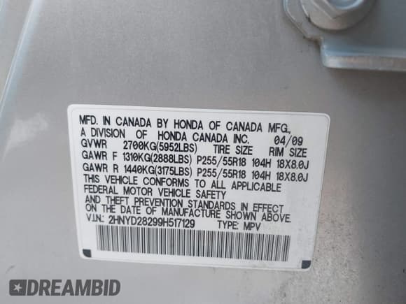 ✅ 2009 Acura MDX • VIN: 2HNYD28299H517129 • Lot: 42707828. Listed on IAAI with 163,067 mi. Free auction sales archive from the USA and detailed vehicle history report at DreamBid. Image 9.