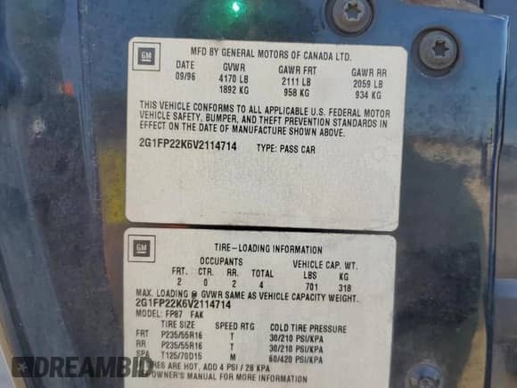 1997 Chevrolet Camaro z VIN 2G1FP22K6V2114714, wystawiony jako Copart lot #42320245 z przebiegiem 239 087 mil mil oraz Szkoda całkowita • Salvage title. Historia ofert i sprzedaży dostępna na DreamBid. Obrazek 14.