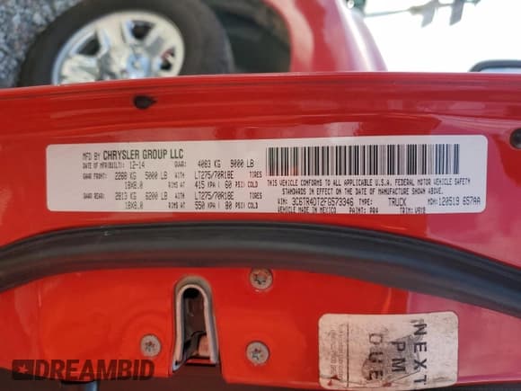 ✅ 2015 Ram 2500 SLT • VIN: 3C6TR4DT2FG573346 • Lot: 69580185. Listed on Copart with 123,482 mi. Free auction sales archive from the USA and detailed vehicle history report at DreamBid. Image 12.