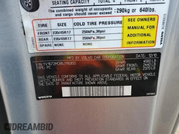 ✅ 2011 Volvo C70 • VIN: YV1672MC8BJ116950 • Lot: 74572534. Wystawiony na Copart z przebiegiem 168 336 mil. Bezpłatny archiwum sprzedaży aukcyjnych z USA i szczegółowy raport historii pojazdu na DreamBid. Zdjęcie 12.