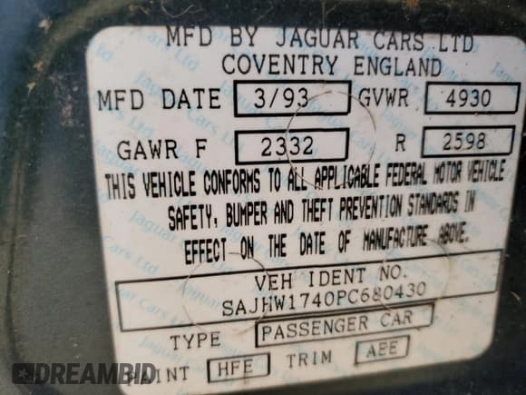 ✅ 1993 Jaguar XJ • VIN: SAJHW1740PC680430 • Лот: 82464044. Опубликован ранее на Copart с пробегом 89 416 миль. Бесплатный доступ к архиву аукционных продаж из США и подробный отчёт об истории автомобиля на DreamBid. Изображение 12.