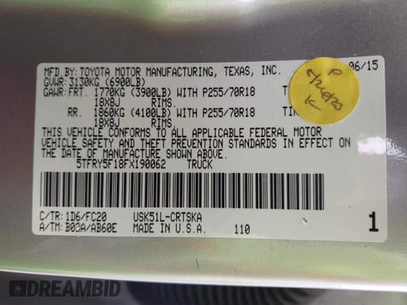 ✅ 2015 Toyota Tundra SR5 • VIN: 5TFRY5F18FX190062 • Лот: 42489757. Опубликован ранее на IAAI с пробегом 98 390 миль. Бесплатный доступ к архиву аукционных продаж из США и подробный отчёт об истории автомобиля на DreamBid. Изображение 9.