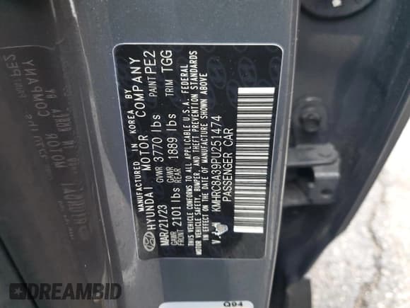 ✅ 2023 Hyundai Venue SEL • VIN: KMHRC8A39PU251474 • Lot: 44195395. Listed on Copart with 37,888 mi. Free auction sales archive from the USA and detailed vehicle history report at DreamBid. Image 12.