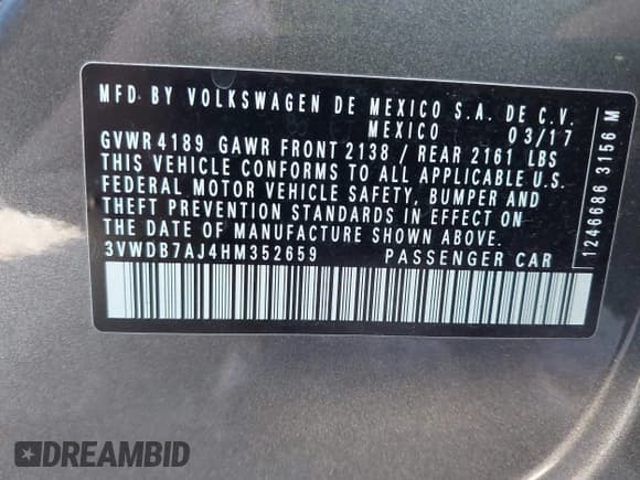 ✅ 2017 Volkswagen Jetta SE • VIN: 3VWDB7AJ4HM352659 • Лот: 43428668. Опубликован ранее на IAAI с пробегом 63 903 миль. Бесплатный доступ к архиву аукционных продаж из США и подробный отчёт об истории автомобиля на DreamBid. Изображение 9.