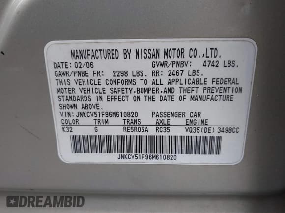 ✅ 2006 Infiniti G35 • VIN: JNKCV51F96M610820 • Lot: 42326779. Wystawiony na IAAI z przebiegiem Nie podano. Bezpłatny archiwum sprzedaży aukcyjnych z USA i szczegółowy raport historii pojazdu na DreamBid. Zdjęcie 9.