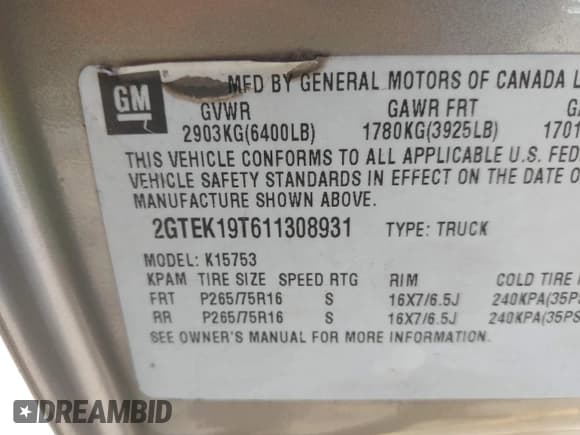 ✅ 2001 GMC Sierra 1500 SLE • VIN: 2GTEK19T611308931 • Лот: 42192722. Опубликован ранее на IAAI с пробегом 271 777 миль. Бесплатный доступ к архиву аукционных продаж из США и подробный отчёт об истории автомобиля на DreamBid. Изображение 9.