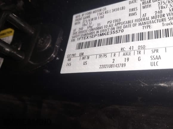 ✅ 2021 Ford F-150 XL • VIN: 1FTEX1EP1MKE35570 • Lot: 41611090. Listed on IAAI with 69,020 mi. Free auction sales archive from the USA and detailed vehicle history report at DreamBid. Image 9.