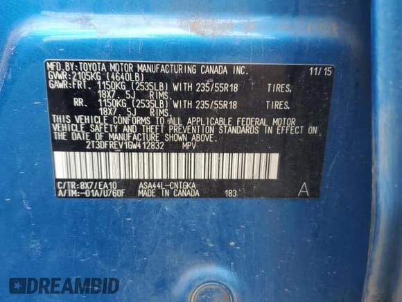 ✅ 2016 Toyota RAV4 Limited • VIN: 2T3DFREV1GW412832 • Lot: 56528935. Listed on Copart with 128,636 mi. Free auction sales archive from the USA and detailed vehicle history report at DreamBid. Image 13.