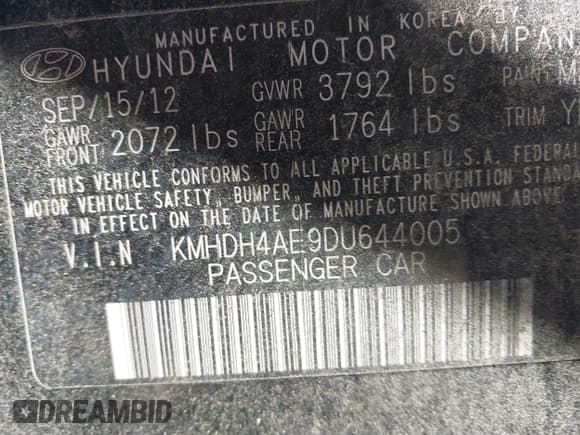 ✅ 2013 Hyundai Elantra GLS • VIN: KMHDH4AE9DU644005 • Lot: 43393734. Listed on IAAI with 113,127 mi. Free auction sales archive from the USA and detailed vehicle history report at DreamBid. Image 9.