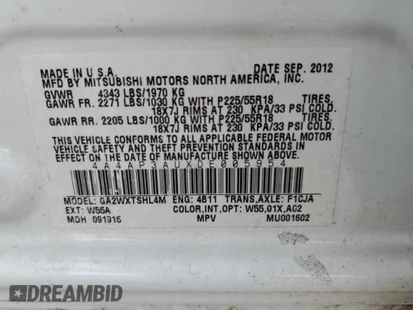 2013 Mitsubishi Outlander ES с VIN 4A4AP3AUXDE005954, выставлен на аукционе Copart как лот 89857305 с пробегом Не указан миль и Списание • Salvage title. История ставок и продаж доступна на DreamBid. Изображение 14.