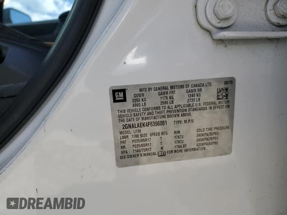 ✅ 2015 Chevrolet Equinox LS • VIN: 2GNALAEK4F6396081 • Лот: 60905914. Опубликован ранее на Copart с пробегом 137 214 миль. Бесплатный доступ к архиву аукционных продаж из США и подробный отчёт об истории автомобиля на DreamBid. Изображение 15.