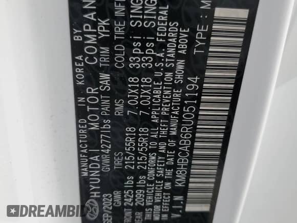 2024 Hyundai Kona SEL с VIN KM8HBCAB6RU051194, выставлен на аукционе Copart как лот 87420244 с пробегом 10 686 миль миль и Списание • Salvage title. История ставок и продаж доступна на DreamBid. Изображение 13.