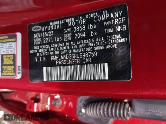 ✅ 2024 Hyundai Elantra SEL • VIN: KMHLM4DG6RU698759 • Lot: 41481310. Listed on IAAI with 9,739 mi. Free auction sales archive from the USA and detailed vehicle history report at DreamBid. Image 9.