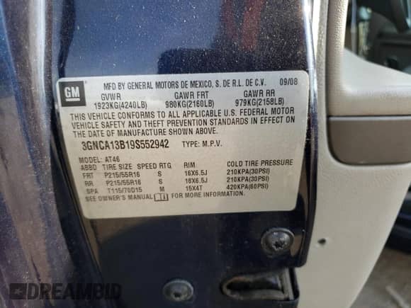 2009 Chevrolet HHR LS с VIN 3GNCA13B19S552942, выставлен на аукционе Copart как лот 75235954 с пробегом 55 238 миль миль и Списание • Salvage title. История ставок и продаж доступна на DreamBid. Изображение 12.