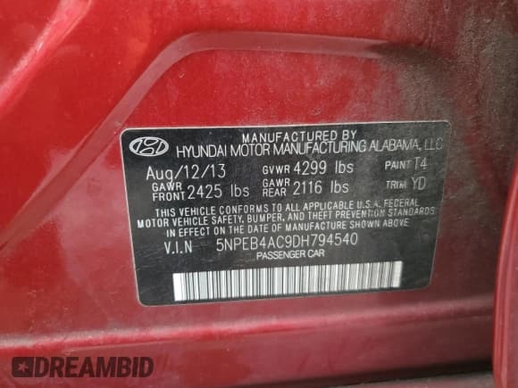 ✅ 2013 Hyundai Sonata GLS • VIN: 5NPEB4AC9DH794540 • Lot: 72529774. Listed on Copart with 134,163 mi. Free auction sales archive from the USA and detailed vehicle history report at DreamBid. Image 14.