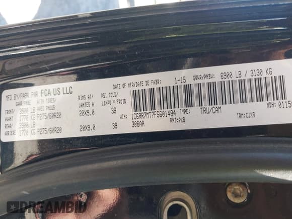 ✅ 2015 Ram 1500 Sport • VIN: 1C6RR7MT7FS601484 • Lot: 42690955. Listed on IAAI with 125,515 mi. Free auction sales archive from the USA and detailed vehicle history report at DreamBid. Image 9.