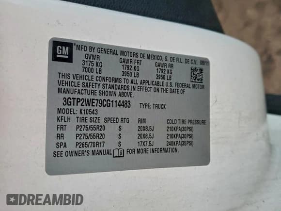 ✅ 2012 GMC Sierra 1500 SLT • VIN: 3GTP2WE79CG114483 • Lot: 95400225. Listed on Copart with 187,117 mi. Free auction sales archive from the USA and detailed vehicle history report at DreamBid. Image 12.