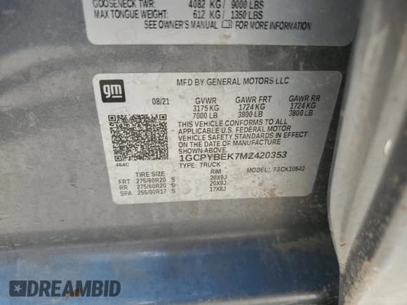 ✅ 2021 Chevrolet Silverado 1500 Custom • VIN: 1GCPYBEK7MZ420353 • Lot: 71497274. Wystawiony na Copart z przebiegiem 78 845 mil. Bezpłatny archiwum sprzedaży aukcyjnych z USA i szczegółowy raport historii pojazdu na DreamBid. Zdjęcie 12.
