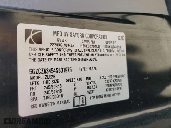 ✅ 2004 Saturn VUE V6 • VIN: 5GZCZ63454S831975 • Lot: 62006455. Wystawiony na Copart z przebiegiem 58 525 mil. Bezpłatny archiwum sprzedaży aukcyjnych z USA i szczegółowy raport historii pojazdu na DreamBid. Zdjęcie 13.