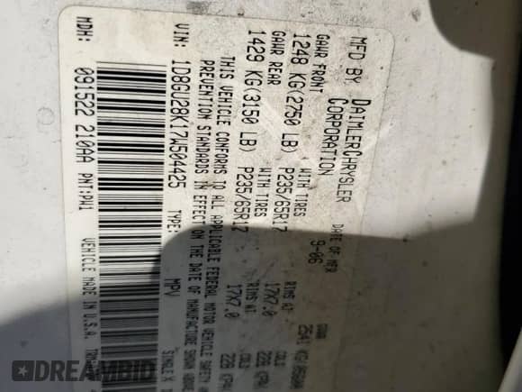 2007 Dodge Nitro SXT с VIN 1D8GU28K17W504425, выставлен на аукционе Copart как лот 75261664 с пробегом 167 209 миль миль и Списание • Salvage title. История ставок и продаж доступна на DreamBid. Изображение 14.