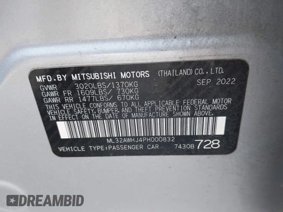 ✅ 2023 Mitsubishi Mirage Black Edition • VIN: ML32AWHJ4PH000832 • Lot: 41871077. Listed on IAAI with 39,807 mi. Free auction sales archive from the USA and detailed vehicle history report at DreamBid. Image 9.