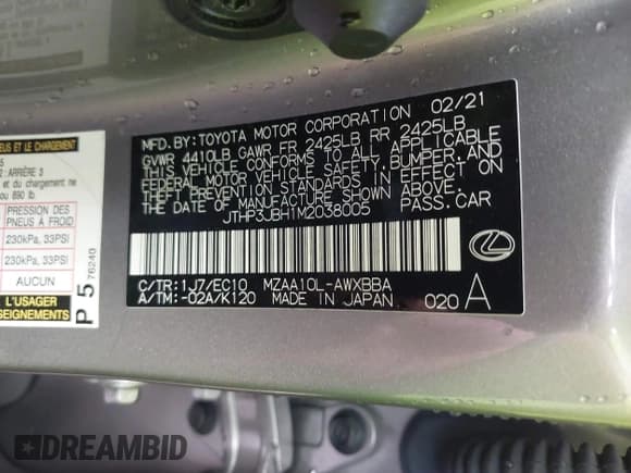 ✅ 2021 Lexus UX 200 • VIN: JTHP3JBH1M2038005 • Lot: 42711413. Listed on IAAI with 52,450 mi. Free auction sales archive from the USA and detailed vehicle history report at DreamBid. Image 9.