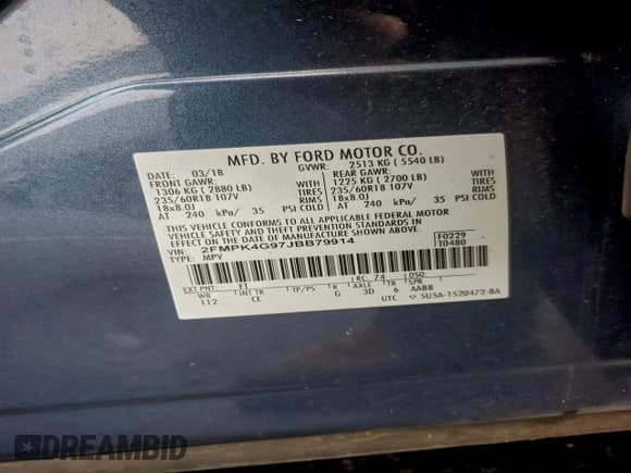 ✅ 2018 Ford Edge SE • VIN: 2FMPK4G97JBB79914 • Lot: 94989445. Wystawiony na Copart z przebiegiem 87 225 mil. Bezpłatny archiwum sprzedaży aukcyjnych z USA i szczegółowy raport historii pojazdu na DreamBid. Zdjęcie 13.