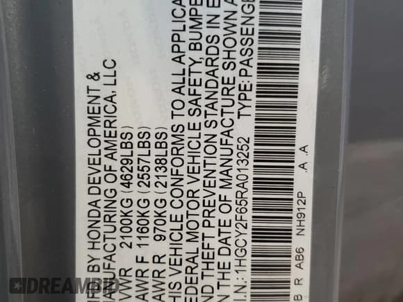 ✅ 2024 Honda Accord EX-L • VIN: 1HGCY2F65RA013252 • Lot: 86186335. Listed on Copart with 32,704 mi. Free auction sales archive from the USA and detailed vehicle history report at DreamBid. Image 12.